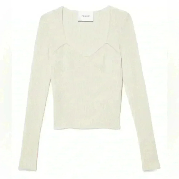 FRAME Denim Ribbed Long Sleeve Top in Bone, size L, NWT - Picture 3 of 12